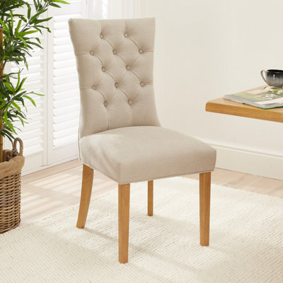 The Furniture Market Chester Natural Oatmeal Fabric Button Back Dining Chair Quilted Back Natural Oak Hardwood Legs Padded Seat Minor Assembly Required - image 1
