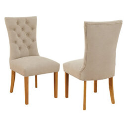 The Furniture Market Chester Natural Oatmeal Fabric Button Back Dining Chair Quilted Back Natural Oak Hardwood Legs Padded Seat Minor Assembly Required - thumbnail 4