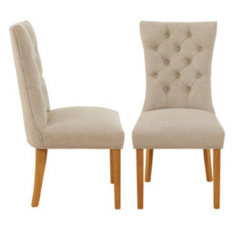 The Furniture Market Chester Natural Oatmeal Fabric Button Back Dining Chair Quilted Back Natural Oak Hardwood Legs Padded Seat Minor Assembly Required - thumbnail 5