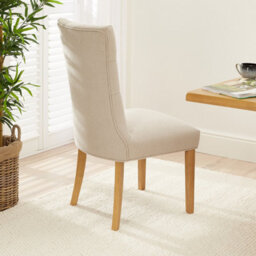 The Furniture Market Chester Natural Oatmeal Fabric Button Back Dining Chair Quilted Back Natural Oak Hardwood Legs Padded Seat Minor Assembly Required - thumbnail 2