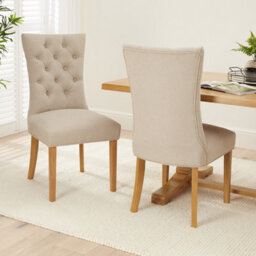 The Furniture Market Chester Natural Oatmeal Fabric Button Back Dining Chair Quilted Back Natural Oak Hardwood Legs Padded Seat Minor Assembly Required - thumbnail 3