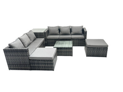 Fimous Outdoor Rattan Garden Furniture Set 8 Seater Patio Lounge Sofa Set With Square Coffee Table Side Table 2 Big Footstools - image 1