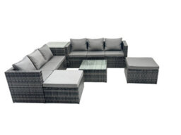 Fimous Outdoor Rattan Garden Furniture Set 8 Seater Patio Lounge Sofa Set With Square Coffee Table Side Table 2 Big Footstools - thumbnail 1
