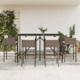 Berkfield 7 Piece Garden Bar Set With Cushions Brown Poly Rattan - thumbnail 1