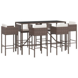 Berkfield 7 Piece Garden Bar Set With Cushions Brown Poly Rattan - thumbnail 2