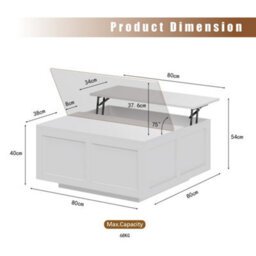 Keepreaper Stylish Lift Top Coffee Table With Large Hidden Storage In White - thumbnail 8