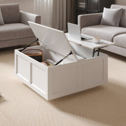 Keepreaper Stylish Lift Top Coffee Table With Large Hidden Storage In White - thumbnail 4