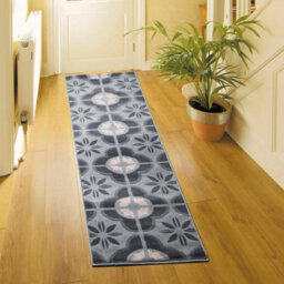 Bravich Hard Wearing Hessian Backed Stair Runner Kitchen Mat - Texas Pink & Grey Floral Tiles - 60X600Cm (2'x20')