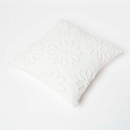 Homescapes Floral Daisy White Tufted Cotton Cushion 45 X 45 Cm - thumbnail 5