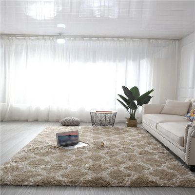 Fluffy Soft Khaki Carpet Large Shaggy Rug Anti-Slip Bedroom Living Room Floor Mats 80X160Cm - image 1