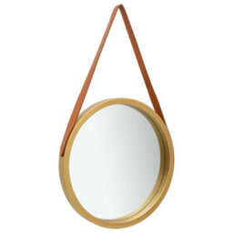 Berkfield Wall Mirror With Strap 50 Cm Gold - thumbnail 1