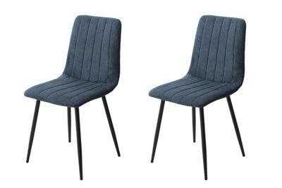 Core Products Pair Of Aspen Blue Cord Fabric Straight Stitch Dining Chairs - Black Tapered Legs - image 1