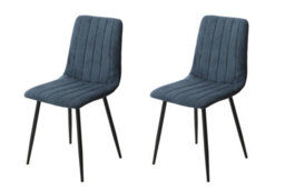 Core Products Pair Of Aspen Blue Cord Fabric Straight Stitch Dining Chairs - Black Tapered Legs - thumbnail 1