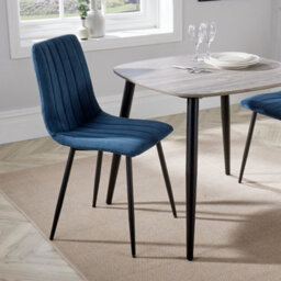 Core Products Pair Of Aspen Blue Cord Fabric Straight Stitch Dining Chairs - Black Tapered Legs - thumbnail 8