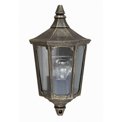Stylish Black And Gold Outdoor Led Half Lantern Wall Light - Ip44 Rated