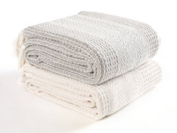 Ehc Premium Pack Of 2 Cross-Stitch Throws For Sofa / Chair Blanket,125 X 150Cm - Grey / Ivory - thumbnail 4