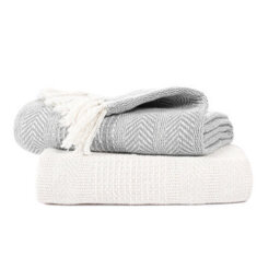 Ehc Premium Pack Of 2 Cross-Stitch Throws For Sofa / Chair Blanket,125 X 150Cm - Grey / Ivory - thumbnail 1