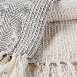 Ehc Premium Pack Of 2 Cross-Stitch Throws For Sofa / Chair Blanket,125 X 150Cm - Grey / Ivory - thumbnail 3
