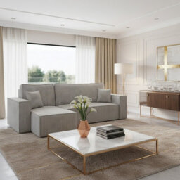 Karl Living Room Sofa Bed With Storage Chipboard Frame Wave Spring Loose Cushions 244X145X83 Cm Universal Side Light Grey - thumbnail 2