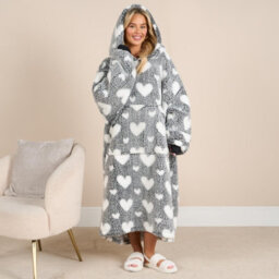 Ohs Heart Hoodie Blanket Extra Long Soft Oversized Wearable Throw - Black - thumbnail 2