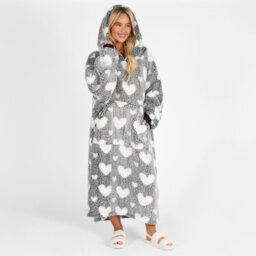 Ohs Heart Hoodie Blanket Extra Long Soft Oversized Wearable Throw - Black - thumbnail 7