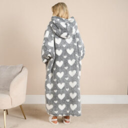 Ohs Heart Hoodie Blanket Extra Long Soft Oversized Wearable Throw - Black - thumbnail 3
