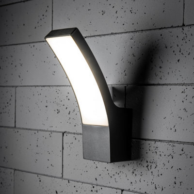 CGC Lighting Cgc Millie Black Curved Led Outdoor Outside Wall Light Diecast Aluminium Opal Diffuser 4000K Ip54 - image 1