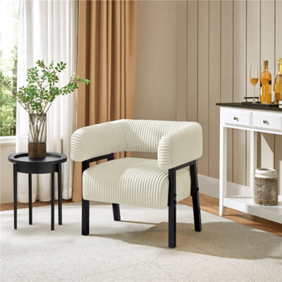 Yaheetech Beige Upholstered Corduroy Barrel Accent Chair With Solid Wood Legs - image 1
