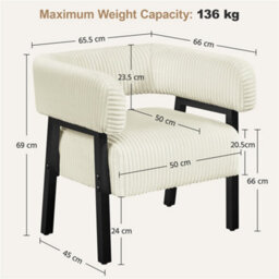 Yaheetech Beige Upholstered Corduroy Barrel Accent Chair With Solid Wood Legs - thumbnail 3