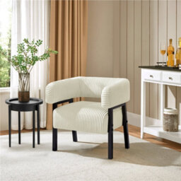 Yaheetech Beige Upholstered Corduroy Barrel Accent Chair With Solid Wood Legs - thumbnail 1