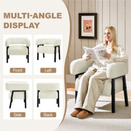 Yaheetech Beige Upholstered Corduroy Barrel Accent Chair With Solid Wood Legs - thumbnail 4
