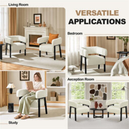 Yaheetech Beige Upholstered Corduroy Barrel Accent Chair With Solid Wood Legs - thumbnail 9