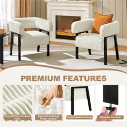 Yaheetech Beige Upholstered Corduroy Barrel Accent Chair With Solid Wood Legs - thumbnail 8