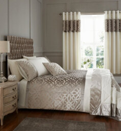 Catherine Lansfield Bedding Lattice Cut Velvet Duvet Cover Set With Pillowcases Natural