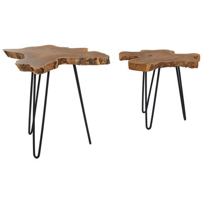 Beliani Set Of 2 Side Tables Camrose Teak Wood Dark Brown - image 1