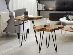 Beliani Set Of 2 Side Tables Camrose Teak Wood Dark Brown - thumbnail 2