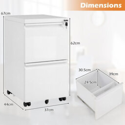 Costway 2-Drawer Mobile File Cabinet Rolling Metal Filing Cabinet W/ 2 Keys For A4-White - thumbnail 2