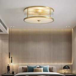 Vintage Copper Round Ceiling Light Gold Crystal Flush Mount Lamp E27 Fitting For Living Room Bedroom Indoor Lighting - thumbnail 2
