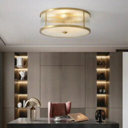 Vintage Copper Round Ceiling Light Gold Crystal Flush Mount Lamp E27 Fitting For Living Room Bedroom Indoor Lighting - thumbnail 4