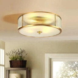 Vintage Copper Round Ceiling Light Gold Crystal Flush Mount Lamp E27 Fitting For Living Room Bedroom Indoor Lighting - thumbnail 7