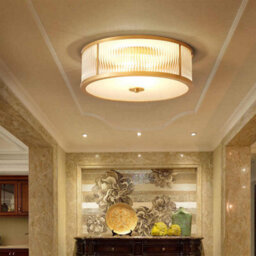 Vintage Copper Round Ceiling Light Gold Crystal Flush Mount Lamp E27 Fitting For Living Room Bedroom Indoor Lighting - thumbnail 8
