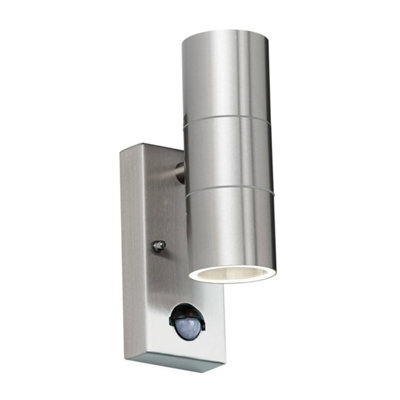 Luminosa Lighting Luminosa Canon Pir 2 Light Outdoor Up Down Wall Light Clear Glass, Polished Stainless Steel Ip44, Gu10