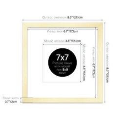 "7X7"" Gold Picture Frame - 7X7"" Square Frame With 5X5"" Mount For 7X7""/5X5"" Pictures Art Deco Style Room Decor, 1 Pack" - thumbnail 2