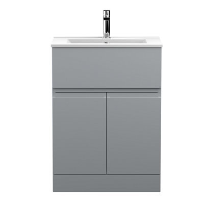 Hudson Reed Urban Satin Grey Floor Standing 2 Door 1 Drawer Vanity Unit And Basin With Silent Close, 828 X 605 X 395 - image 1