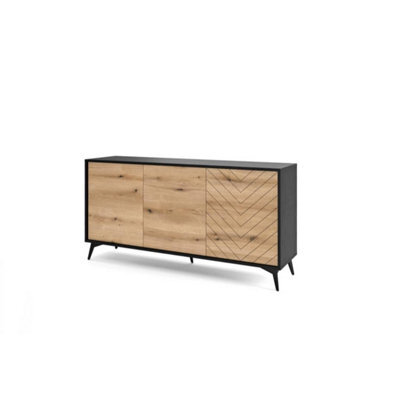 Arte Stylish Diamond Large Sideboard Cabinet H770mm W1540mm D390mm - Oak Evoke & Black For Modern Living Spaces - image 1