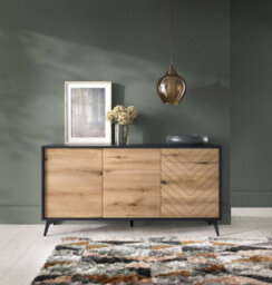 Arte Stylish Diamond Large Sideboard Cabinet H770mm W1540mm D390mm - Oak Evoke & Black For Modern Living Spaces - thumbnail 3