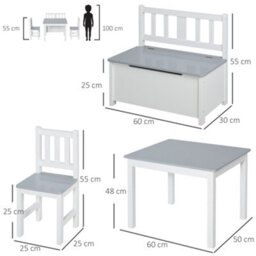 Homcom 4-Piece Set Kids Wood Table Chair Bench W/ Storage Function For 3 Years+ - thumbnail 3