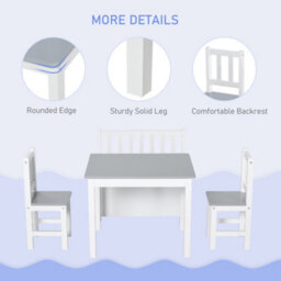 Homcom 4-Piece Set Kids Wood Table Chair Bench W/ Storage Function For 3 Years+ - thumbnail 5