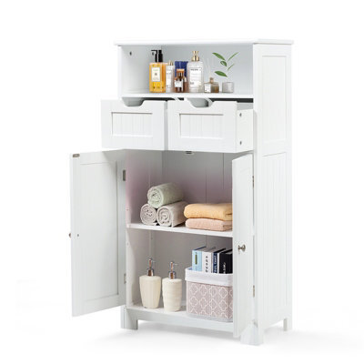 Costway Bathroom Floor Cabinet Wooden Kitchen Storage Cupboard W/ Adjustable Shelf & Doors - image 1