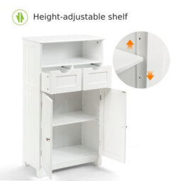 Costway Bathroom Floor Cabinet Wooden Kitchen Storage Cupboard W/ Adjustable Shelf & Doors - thumbnail 6